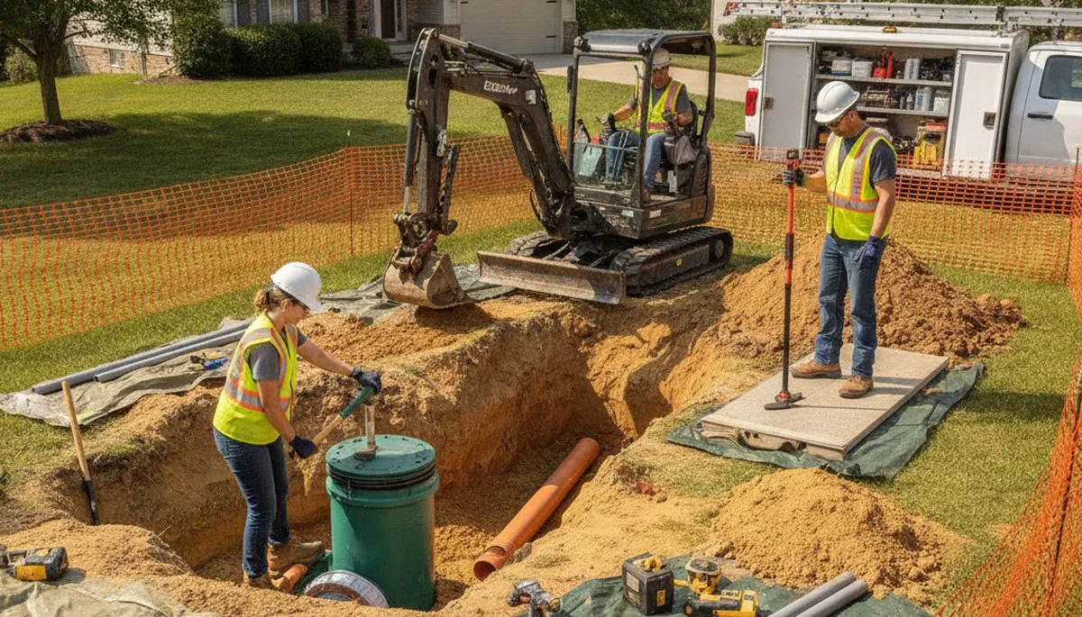 Atlanta, GA plumber repairing a septic system for emergency home plumbing service