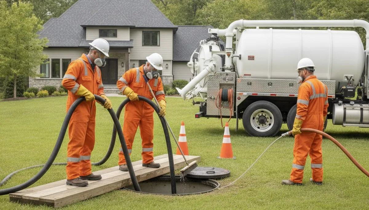 Atlanta, GA plumber cleaning a septic tank for residential septic maintenance service
