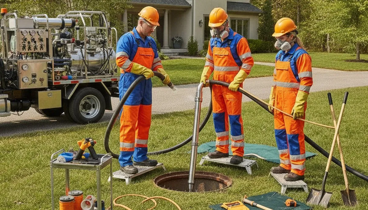 Atlanta, GA plumber cleaning a septic tank for residential septic maintenance