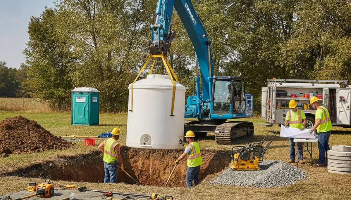 Atlanta, GA plumbers installing a septic tank for a home service project