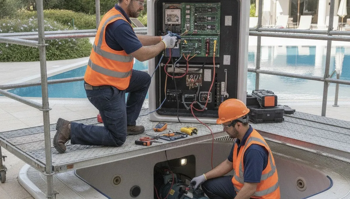 Atlanta, GA plumber repairing home spa for reliable emergency plumbing service