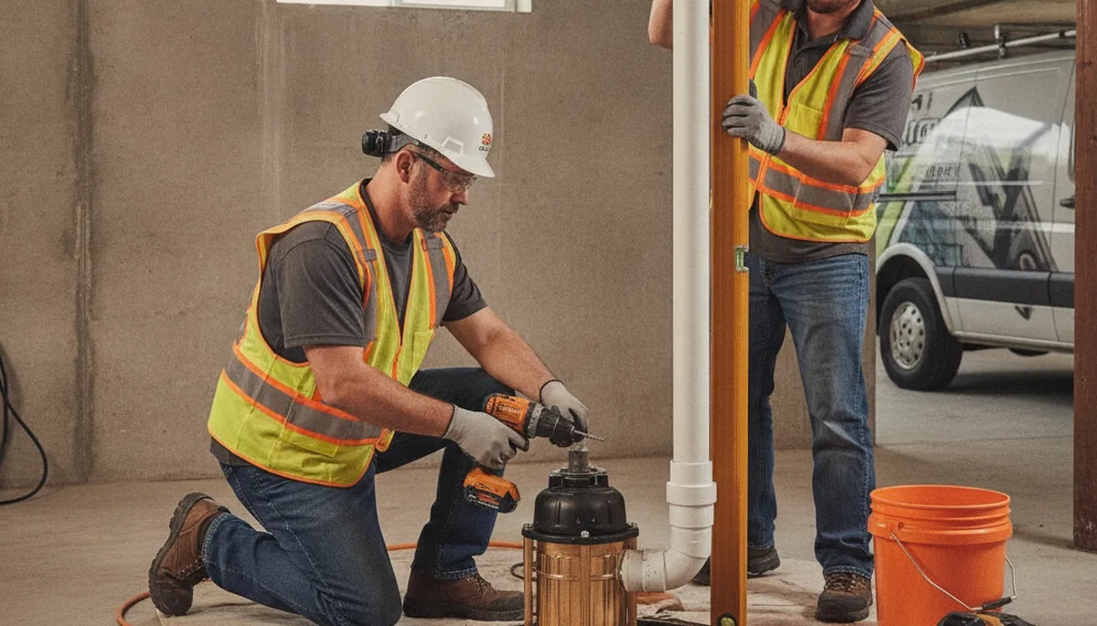 Atlanta plumber installing sump pump to protect Atlanta, GA home from basement flooding