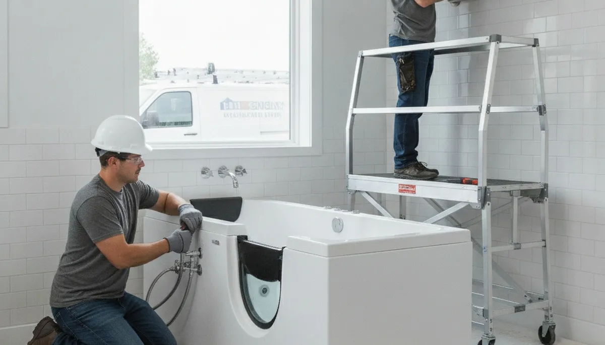 Atlanta plumber installing walk-in tub for safe, accessible bathroom upgrade in Atlanta, GA